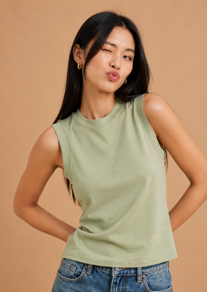 Celine Garment Dye Cotton Blend Tank Top