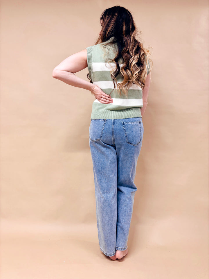 Emily Striped Polo Sweater Top