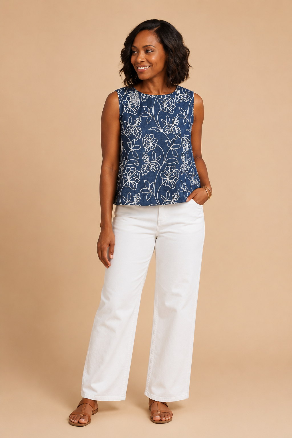 Adelaide Coastal Day Floral Embroidered Tie Back Blouse