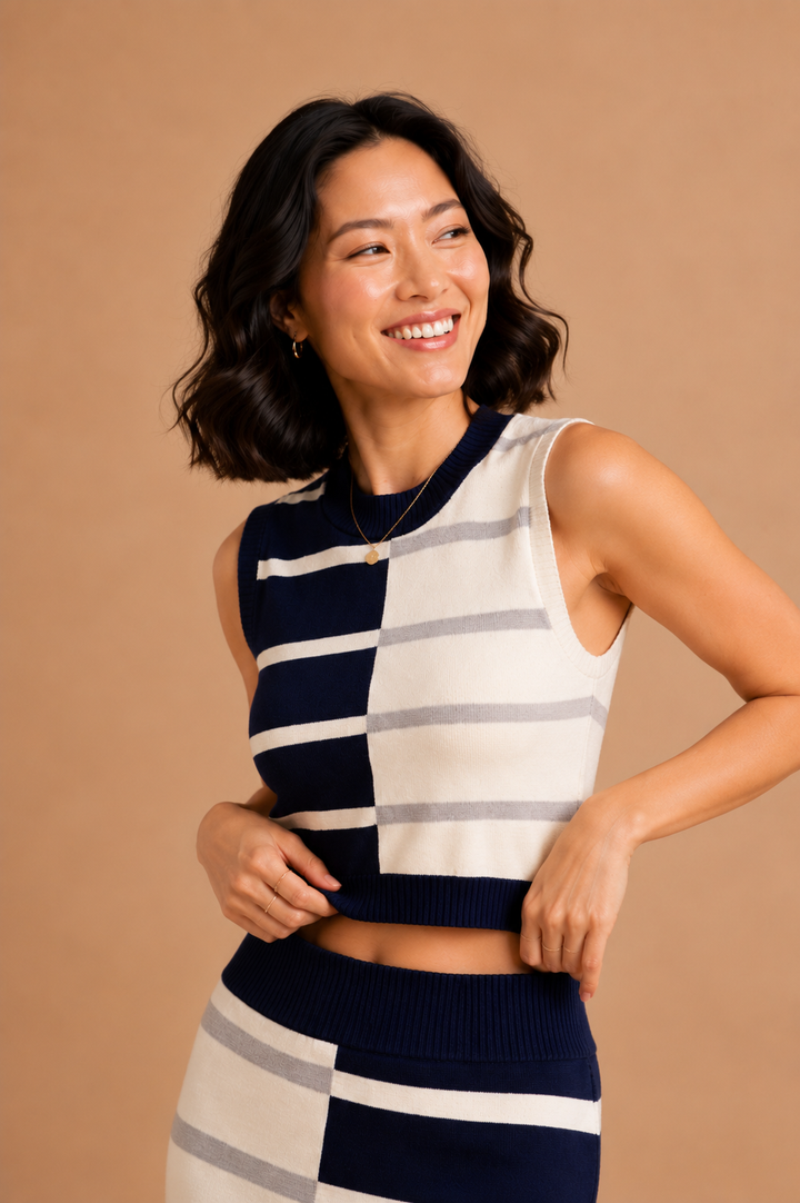 Odette Coastal Color-Block Striped Knit Crop Top