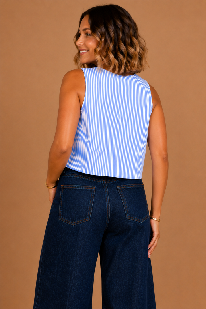 Lydia Sleeveless Striped Scoop Neck Top