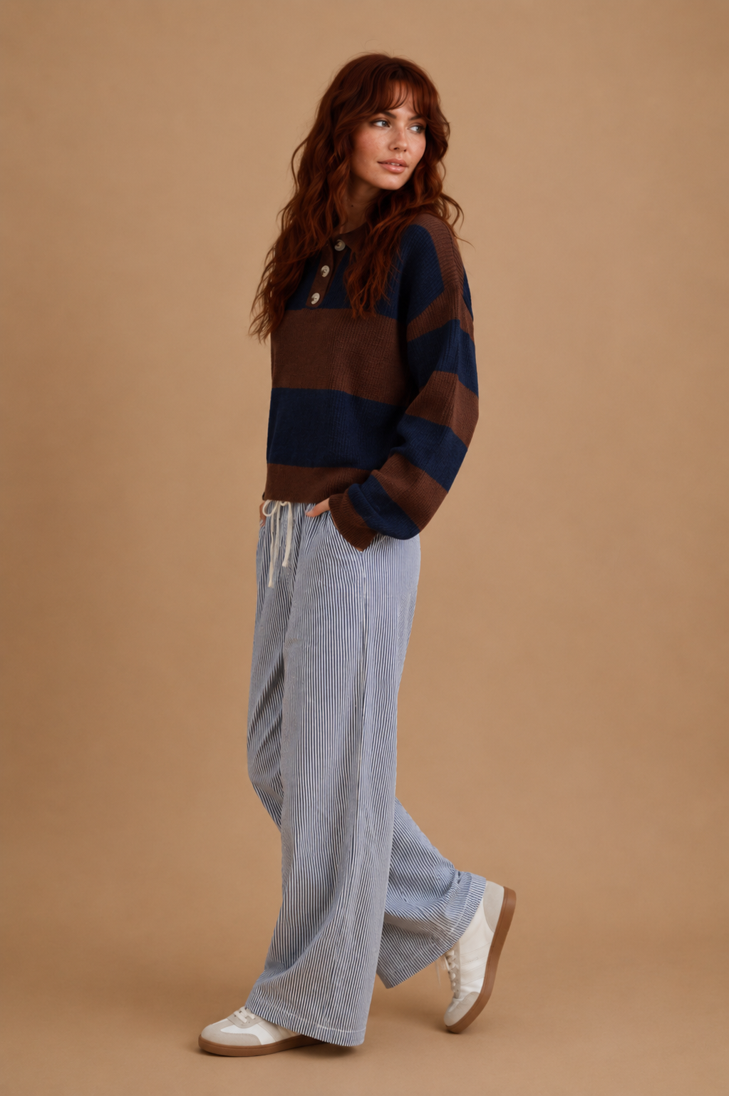 Celine Striped Color Block Collared Sweater