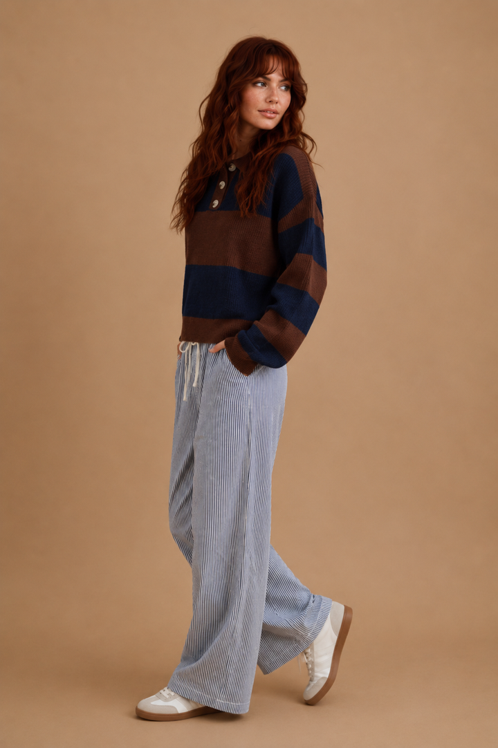 Celine Striped Color Block Collared Sweater