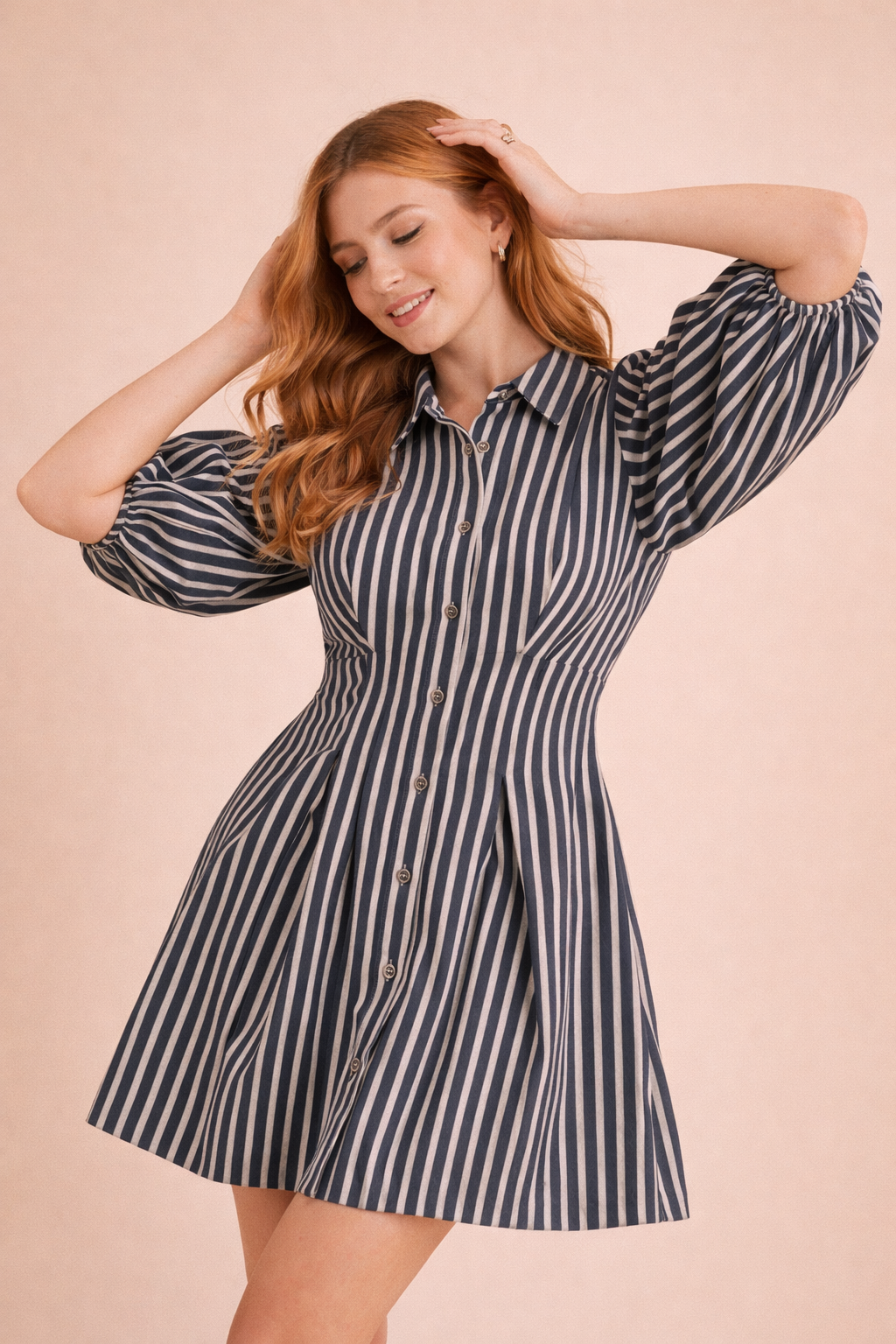 Piper Striped Denim Bubble Sleeve Mini Dress