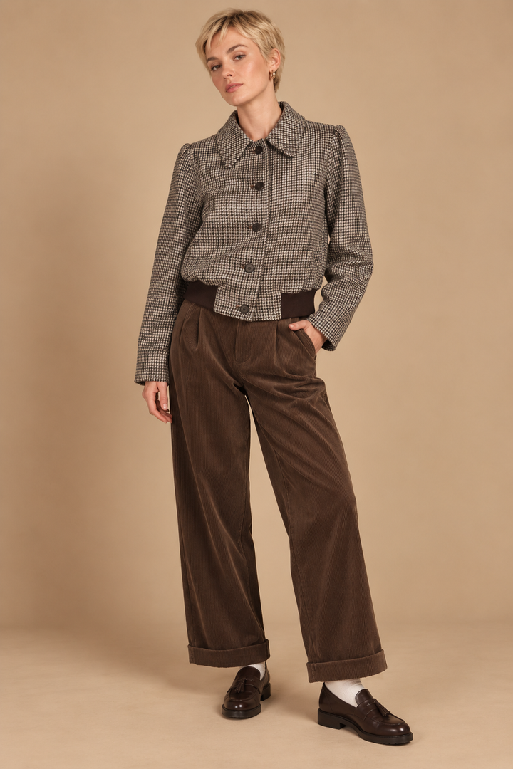 Natalie Oxford Houndstooth Bomber Jacket