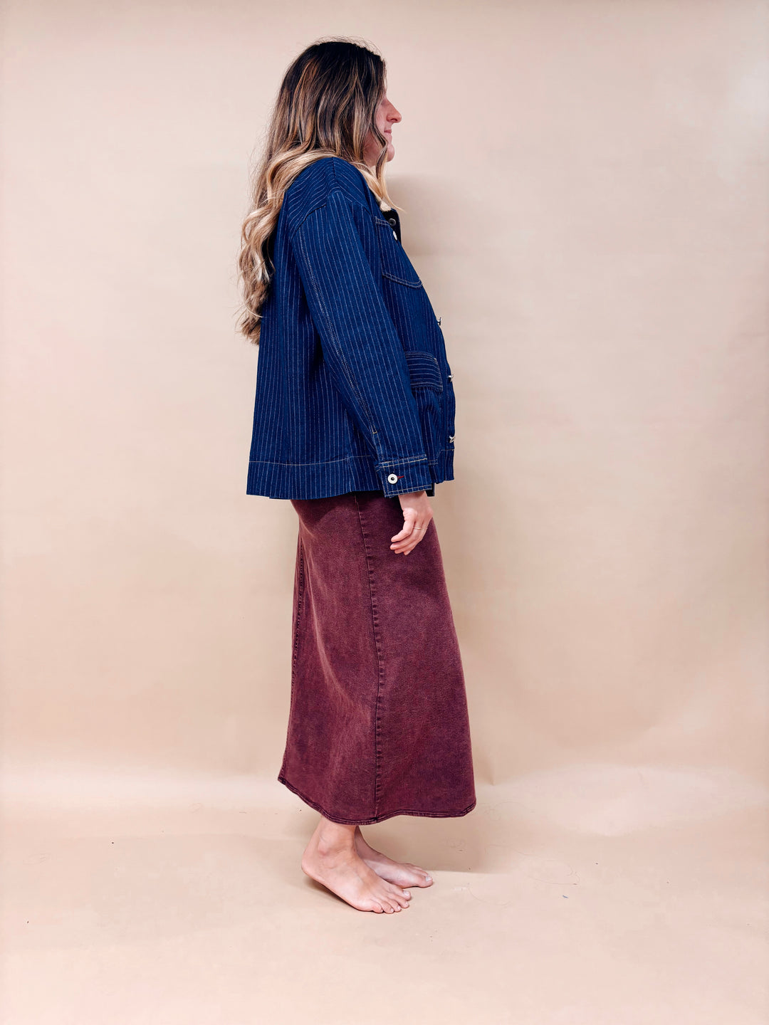 Lily Oversized Pinstripe Denim Jacket