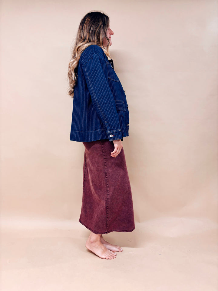 Lily Oversized Pinstripe Denim Jacket