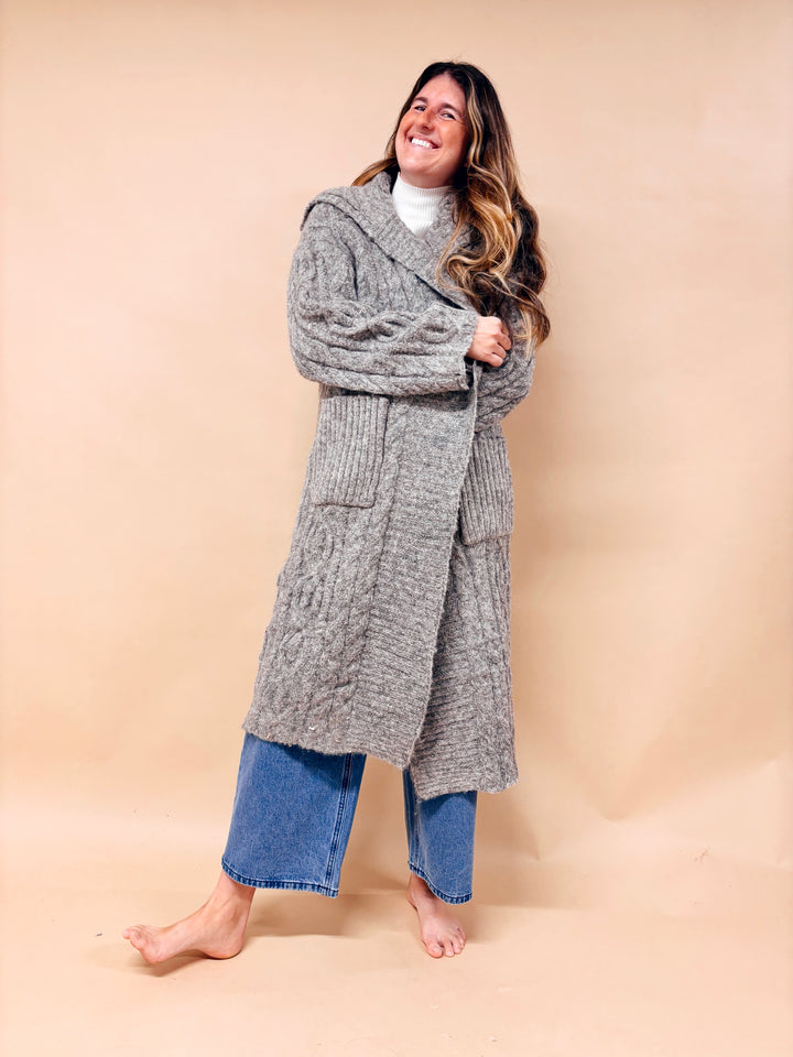 Amara Chunky Cable Knit Collared Cardigan Sweater