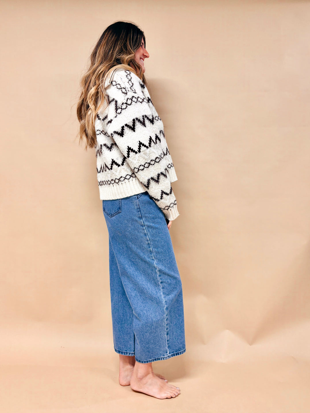 Mia Nordic Zig Zag Half Zip Sweater