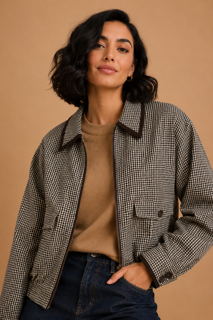 Carys Checked Bomber Jacket With Contrast Detail