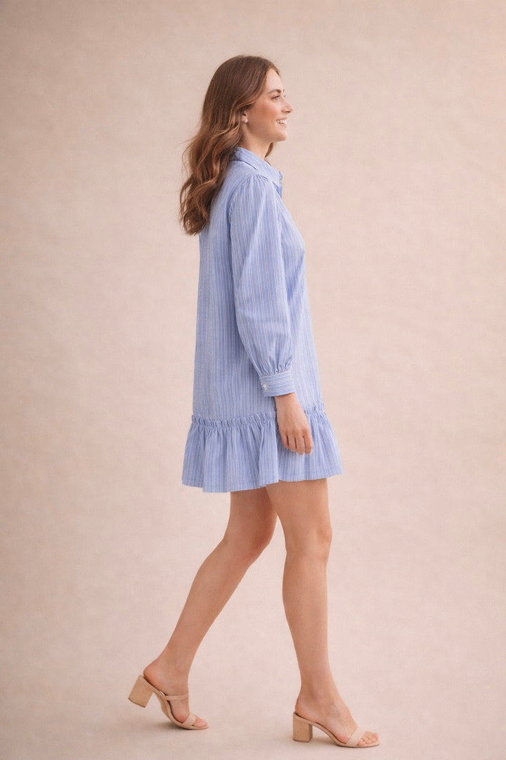 Brynn Rhinestone Embellished Stripe Button Down Mini Dress