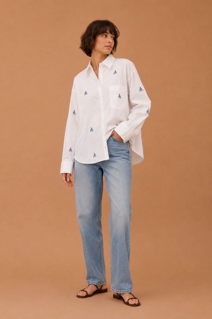 Ophelia Embroidered Sailboat Button Down Shirt