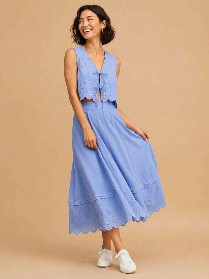 Eloise Eyelet Embroidered Tie Front Crop Top