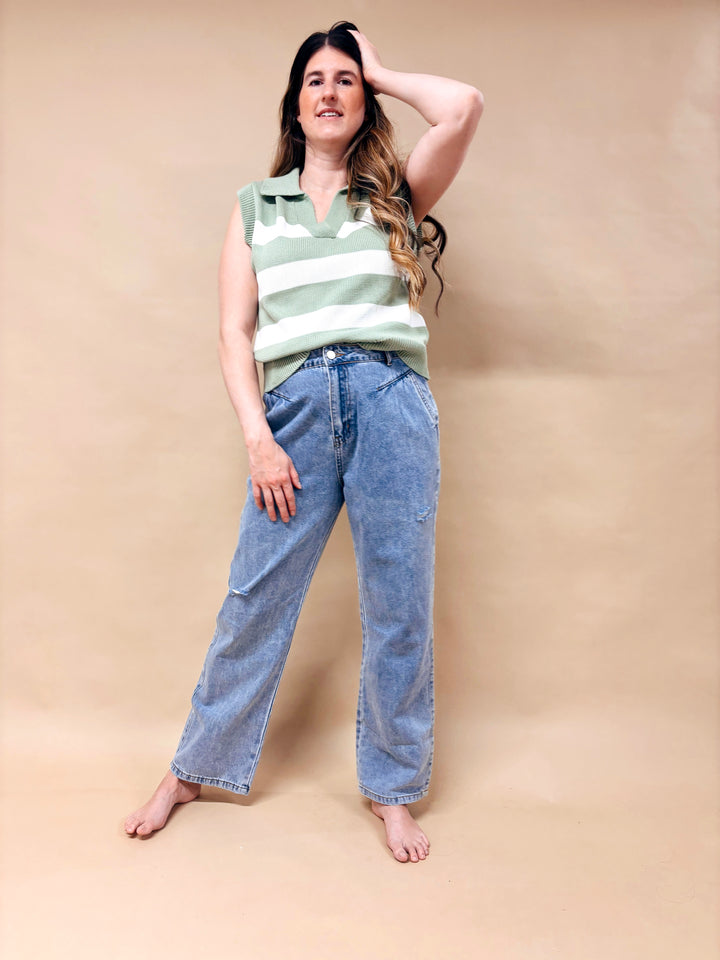 Emily Striped Polo Sweater Top