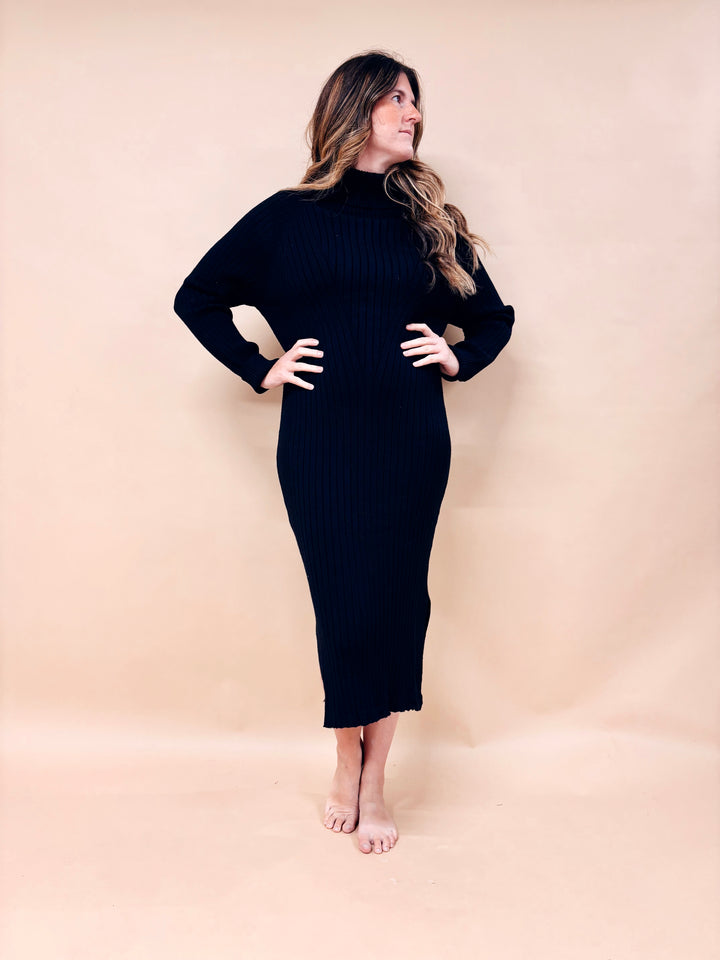 Chloe Ribbed Turtleneck Sweater Dress
