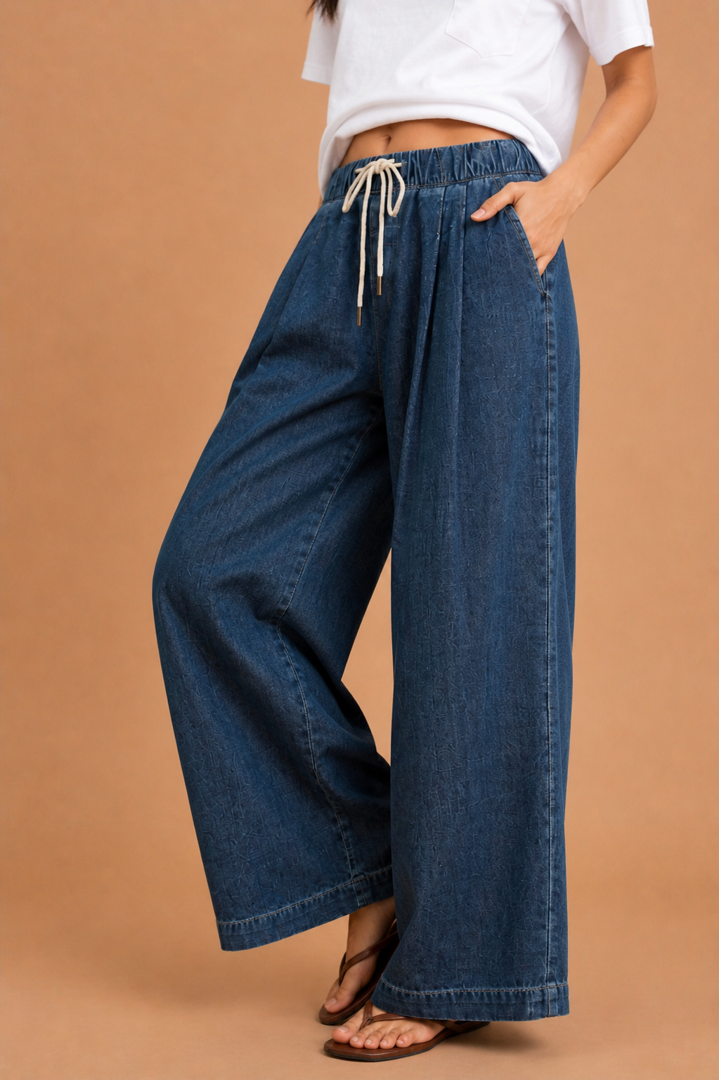 Giselle Straight Wide Leg Drawstring Denim Pants