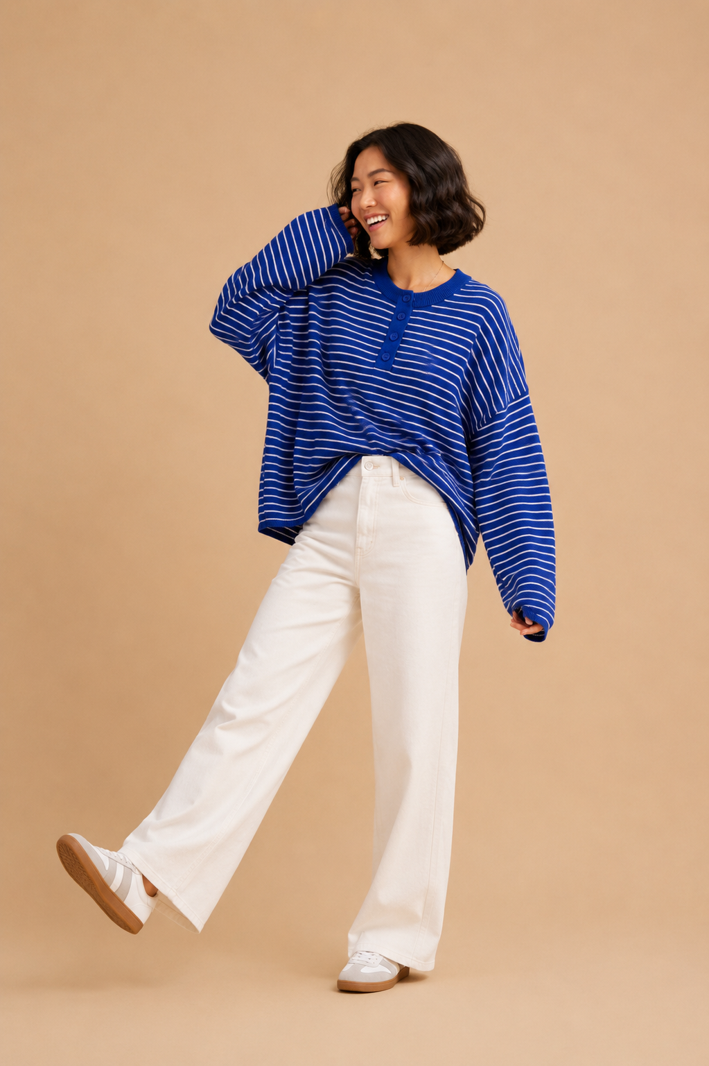 Valeria Long Sleeve Striped Crew Neck Sweater