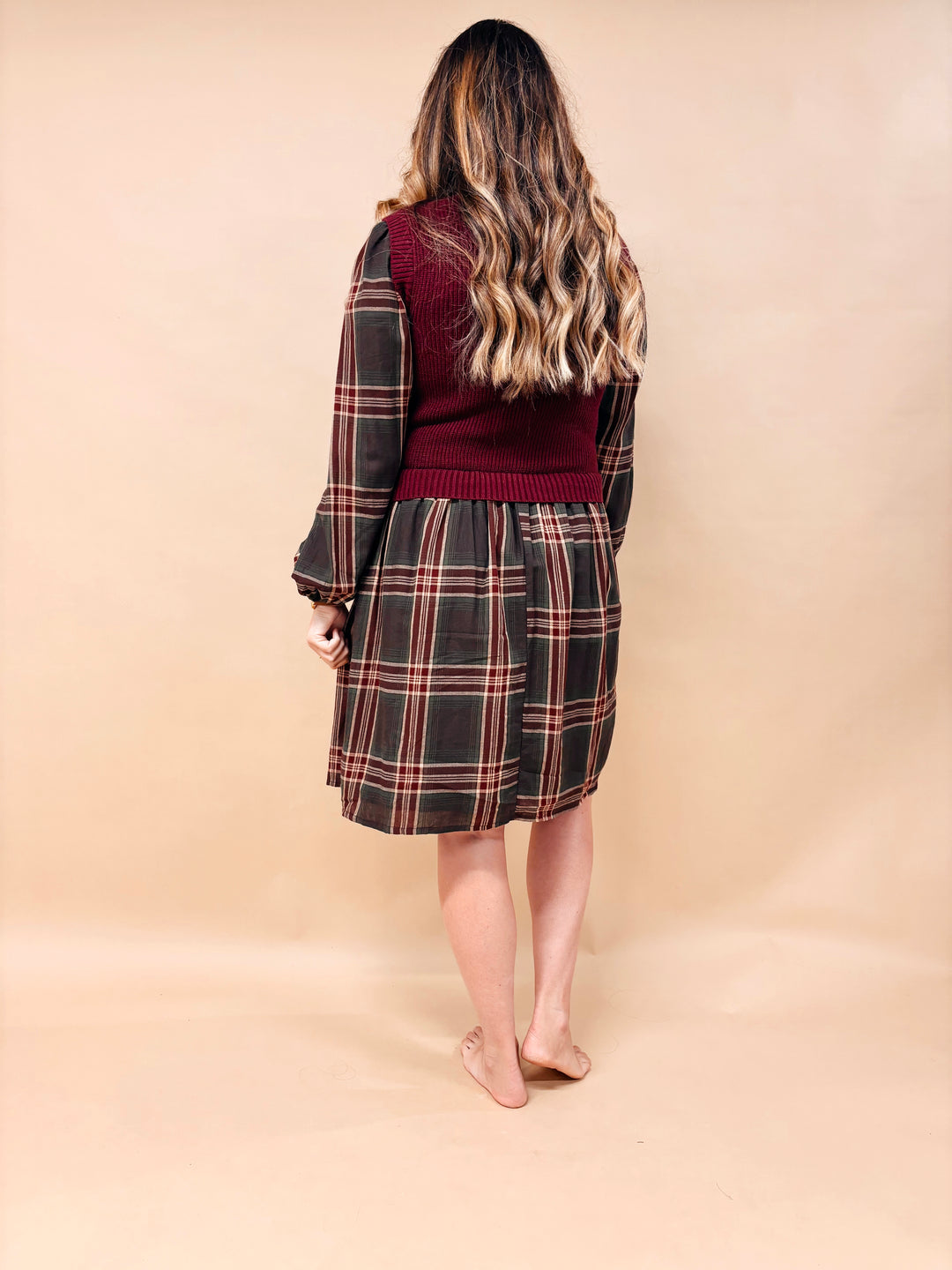 Clara Mixed Media Plaid Dress