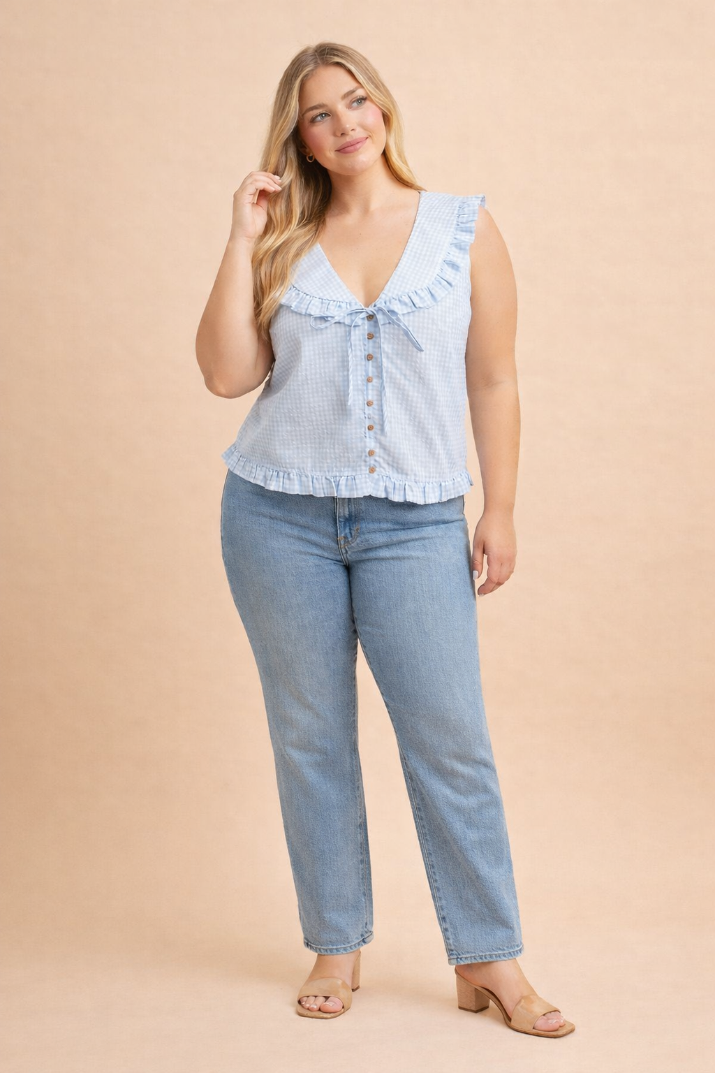 Roxie Ruffled Collar Gingham Blouse