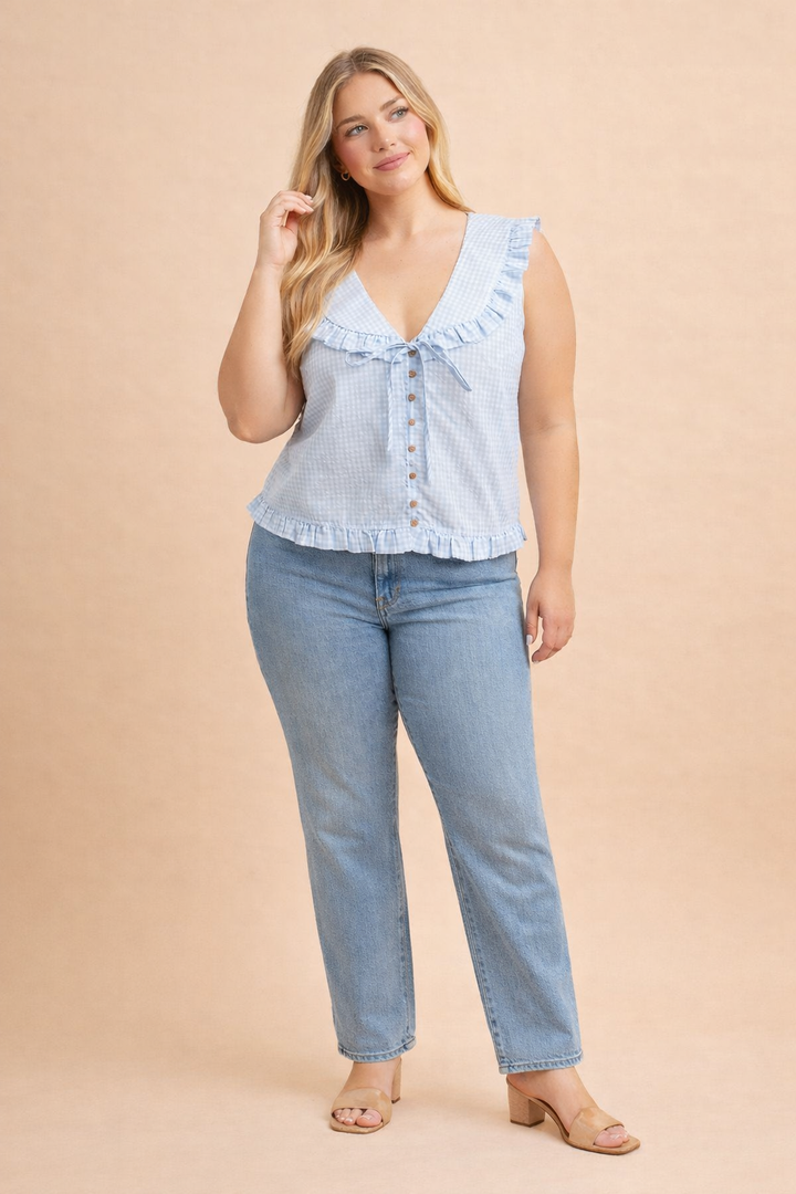 Roxie Ruffled Collar Gingham Blouse