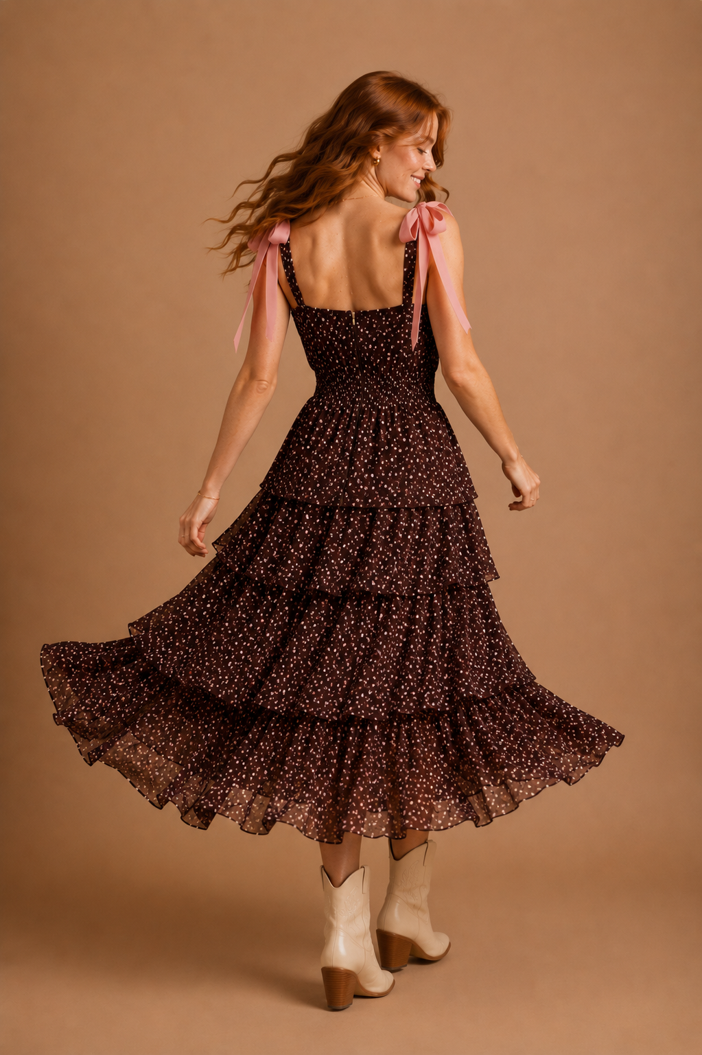 Leona Whispering Petals Textured Chiffon Tie Shoulder Maxi Dress