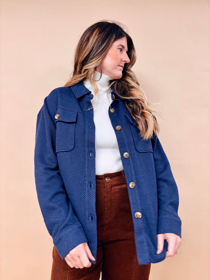 Marigold Textured Weave Button Down Shacket