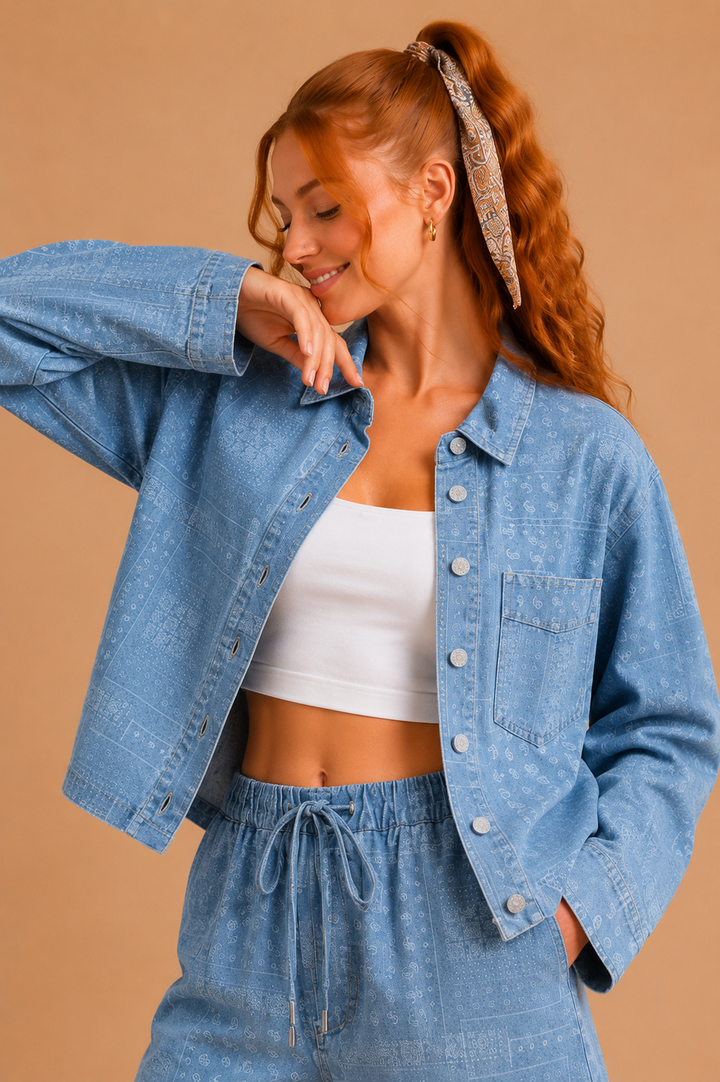 Janice Paisley Print Denim Jacket