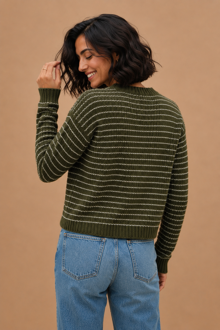 Imogen Striped Waffle Knit Boxy Cardigan