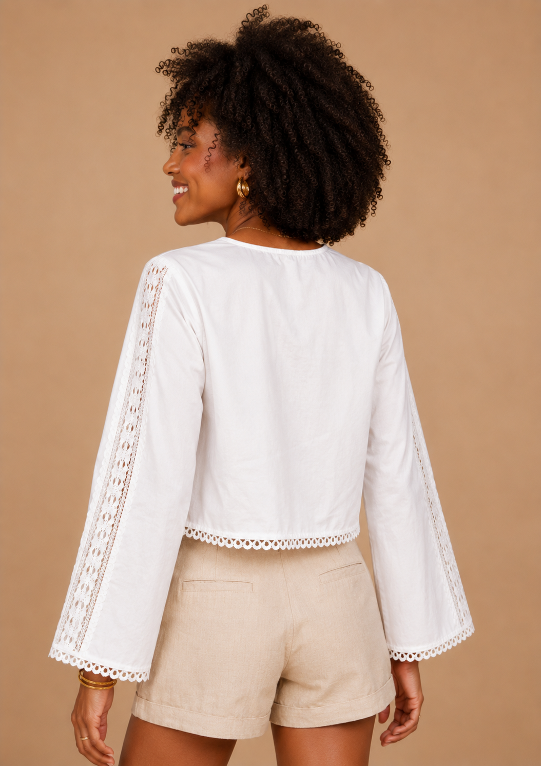 Gabby Eyelet Trim Cropped Blouse