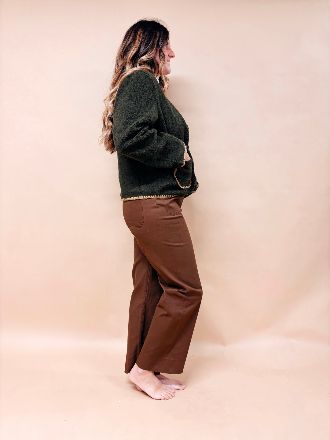 Rowena Contrast Stitch Sherpa Jacket