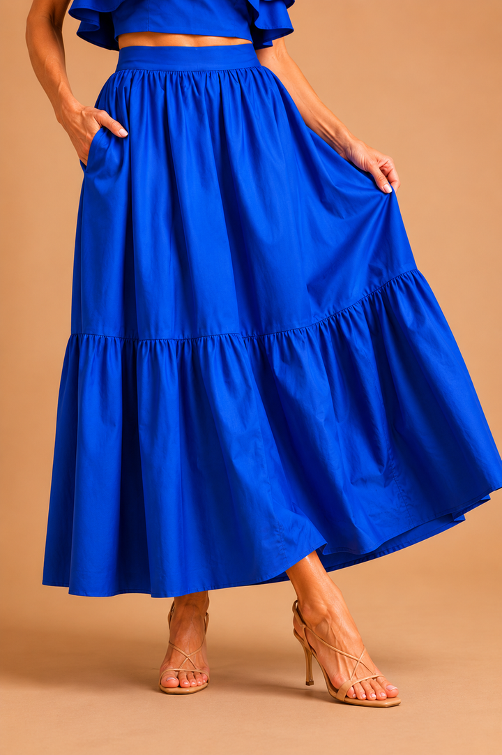 Genevieve Tiered A-Line Midi Skirt