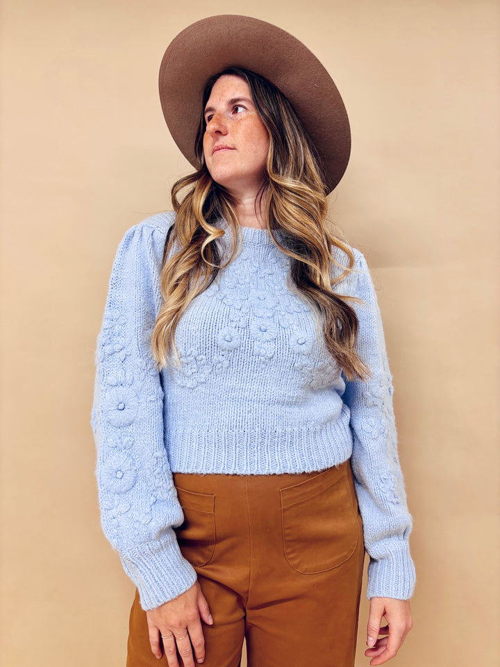 Isabella Floral Embroidered Balloon Sleeve Sweater