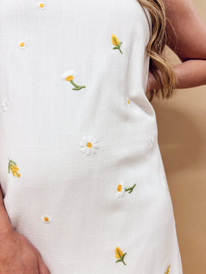 Thalia Daisy Embroidered Square Neck Dress