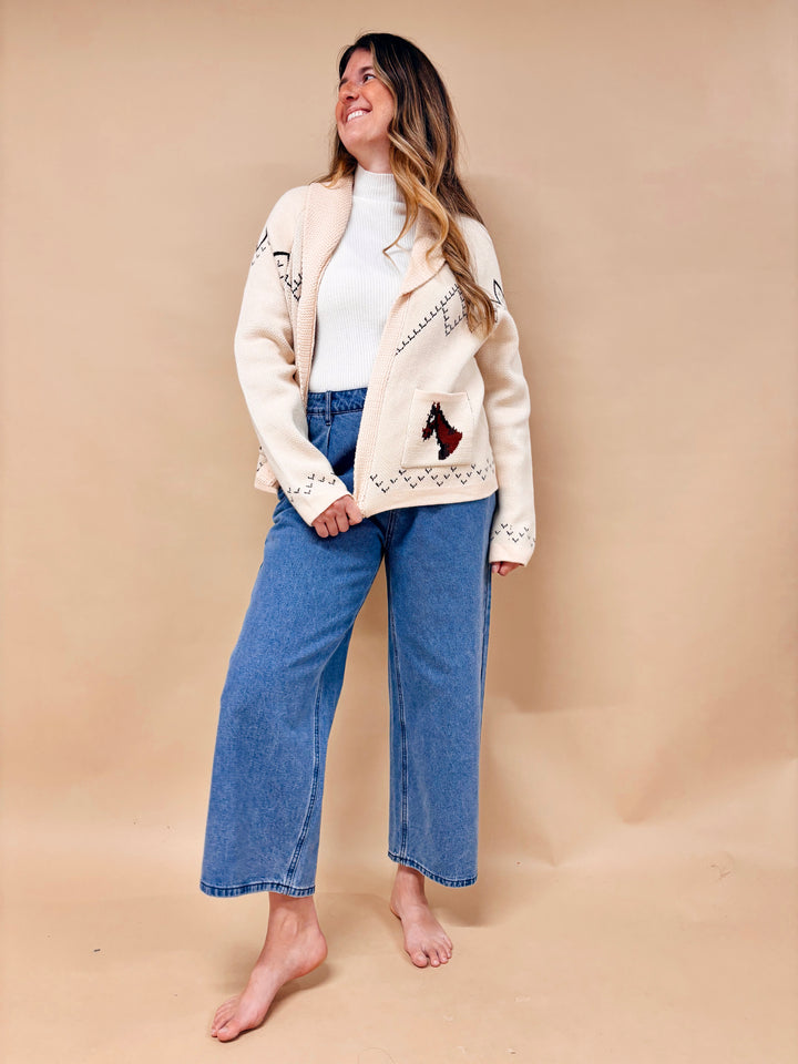Dani Western Horse Print Cardigan Sweater