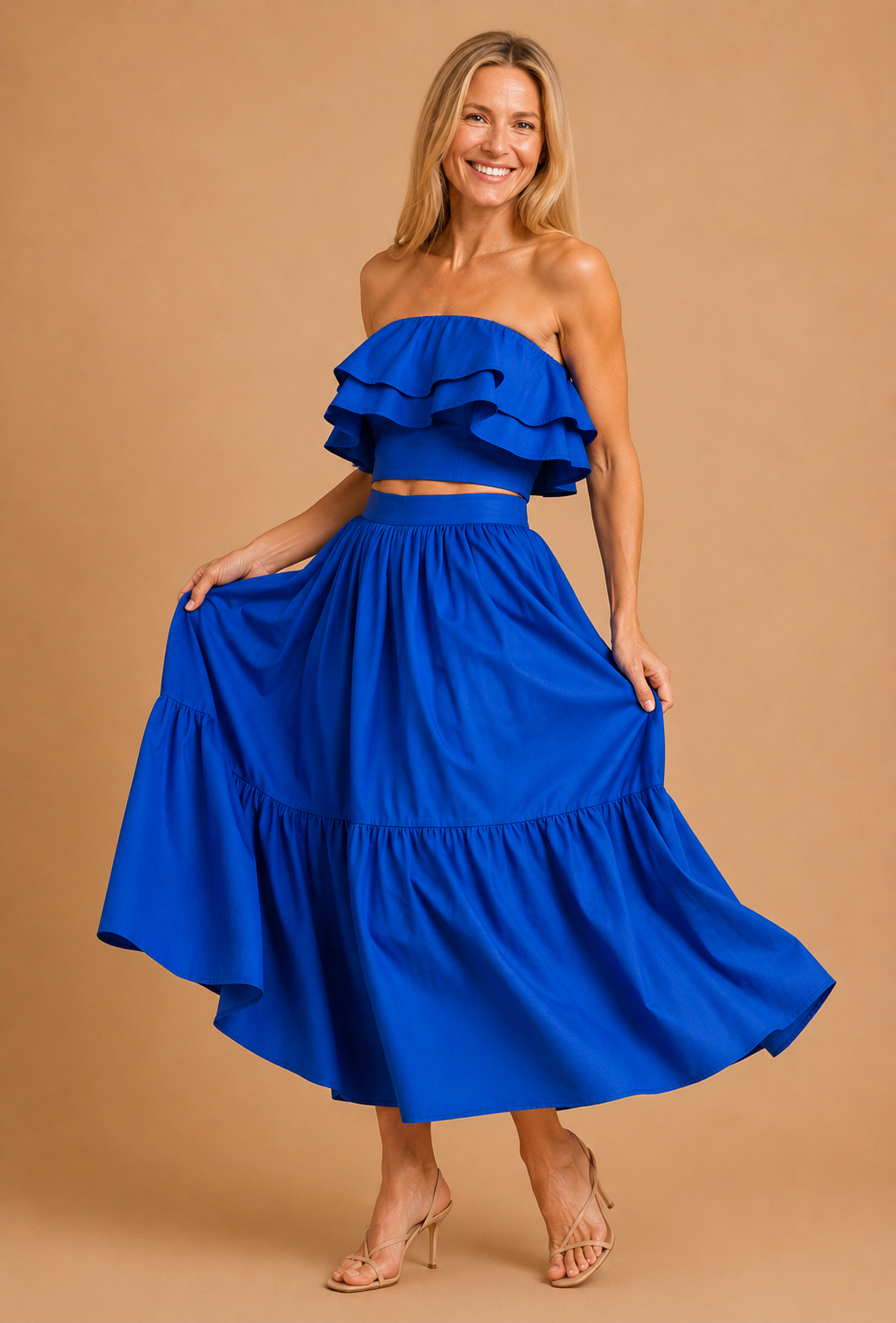 Genevieve Tiered A-Line Midi Skirt