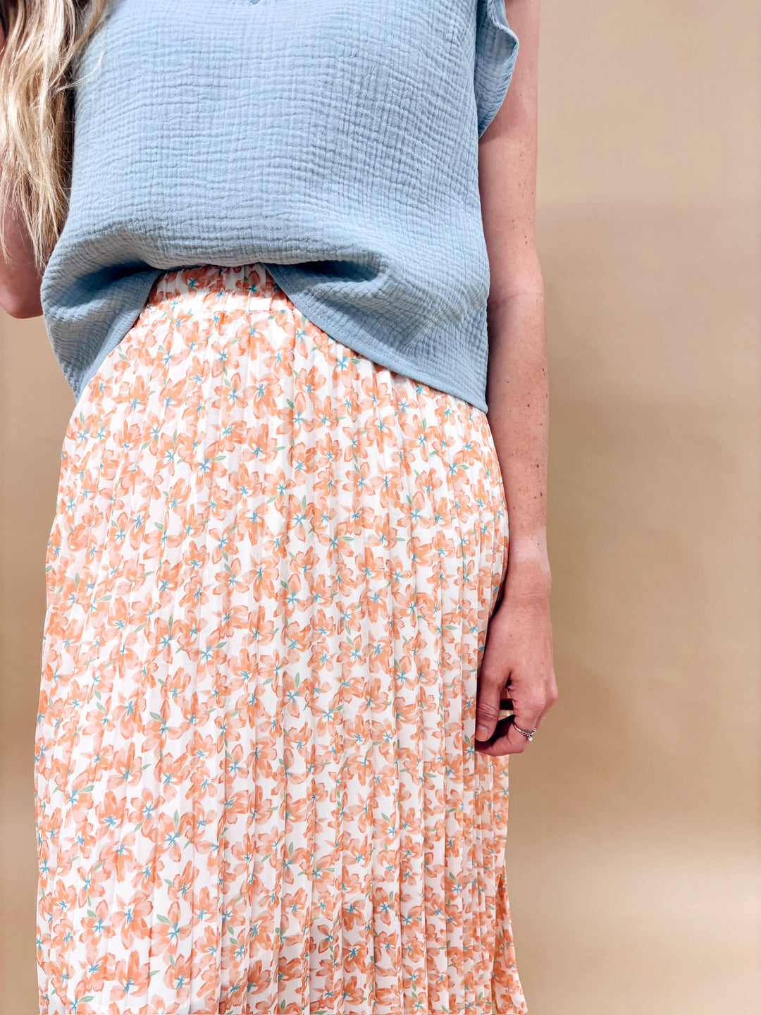 Adele Pleated Floral Midi Skirt