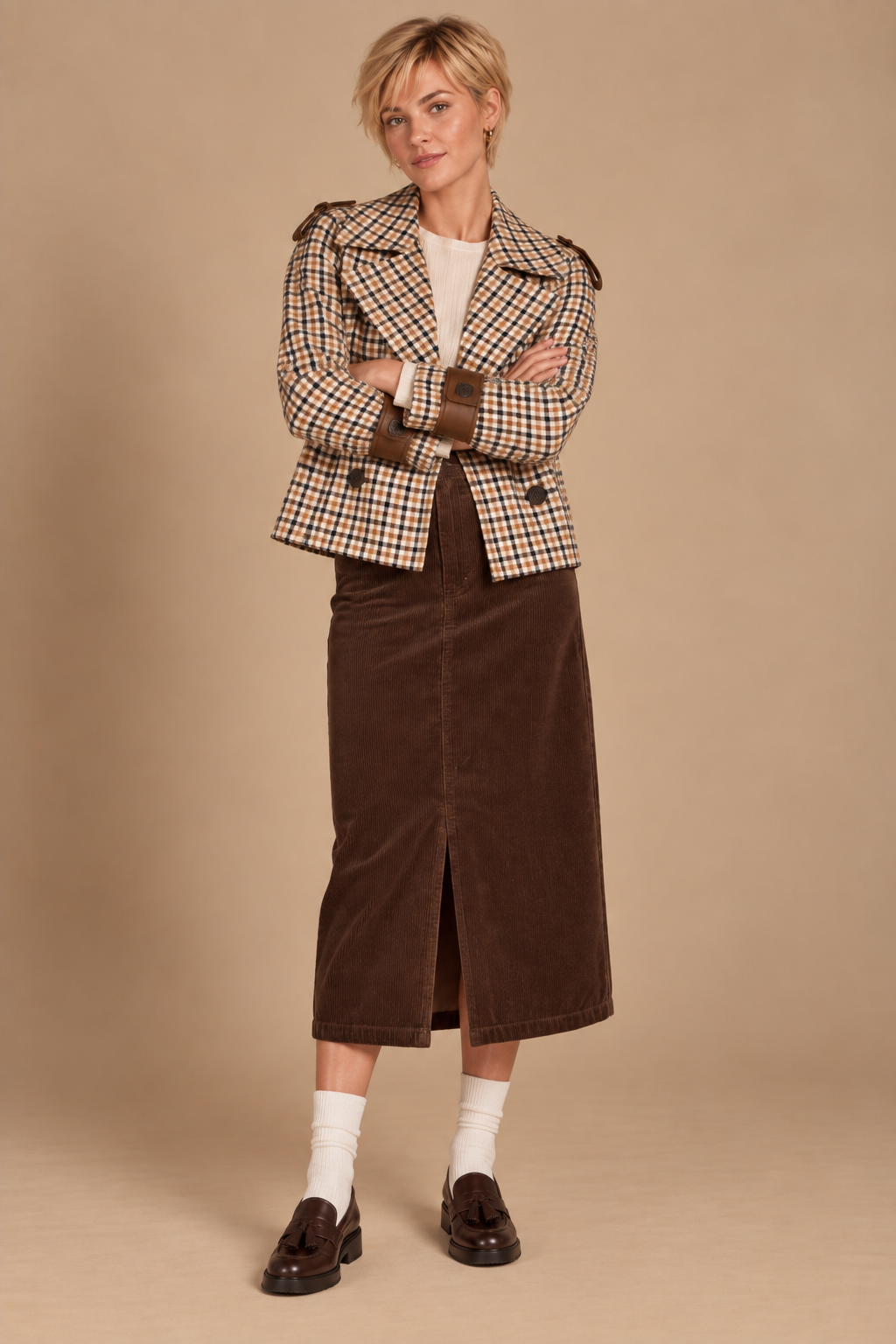 Oxford Plaid Short Trench Coat