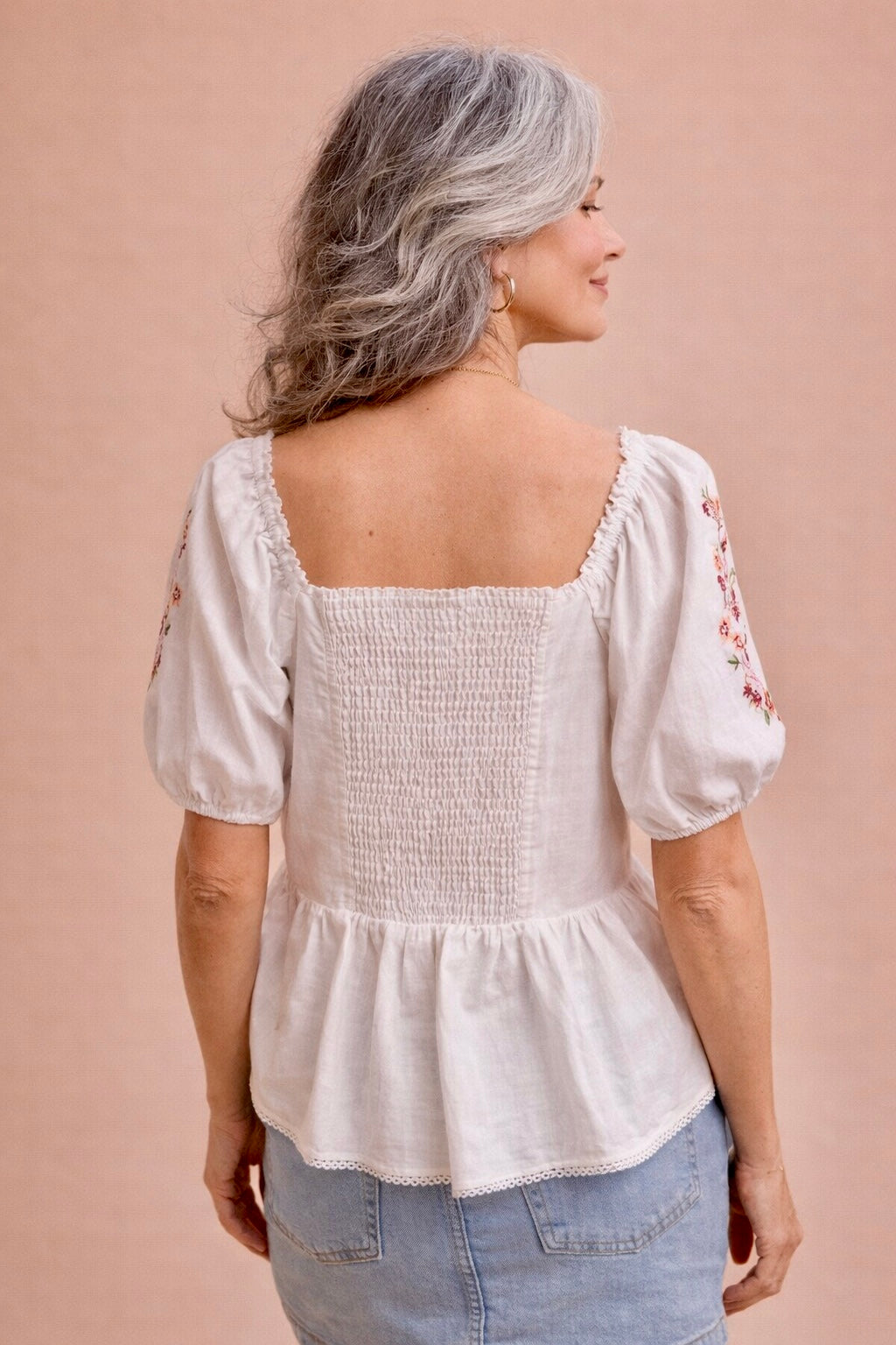 Vera Floral Embroidered Sweetheart Neck Top