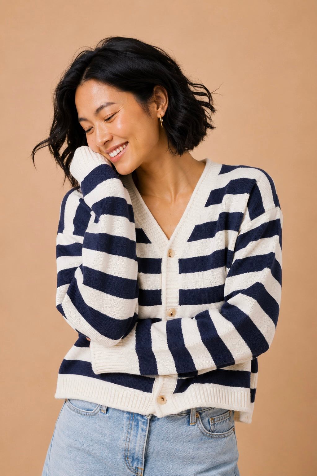 Jocelyn Button Front Striped Cardigan Sweater