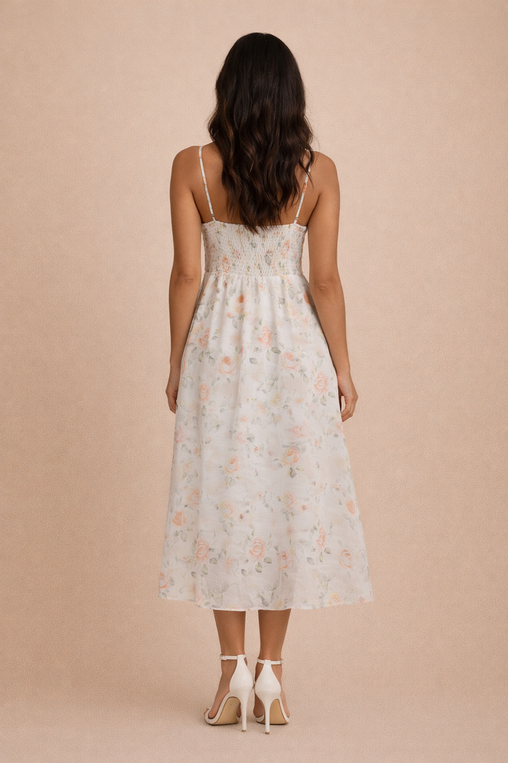 Maya Floral Print Spaghetti Strap Midi Dress