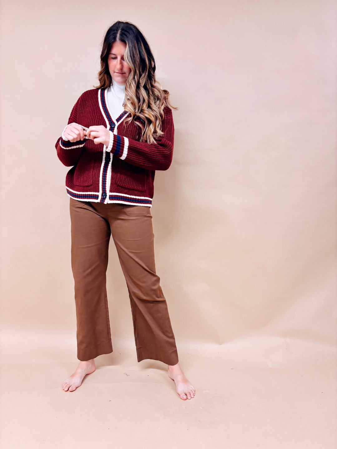 Adele Varsity Trim Cardigan Sweater