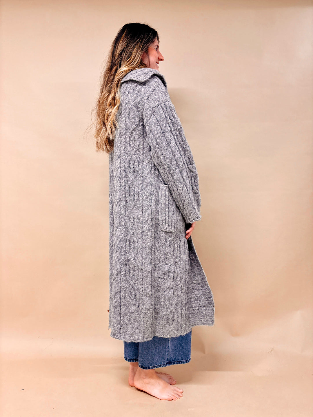 Amara Chunky Cable Knit Collared Cardigan Sweater