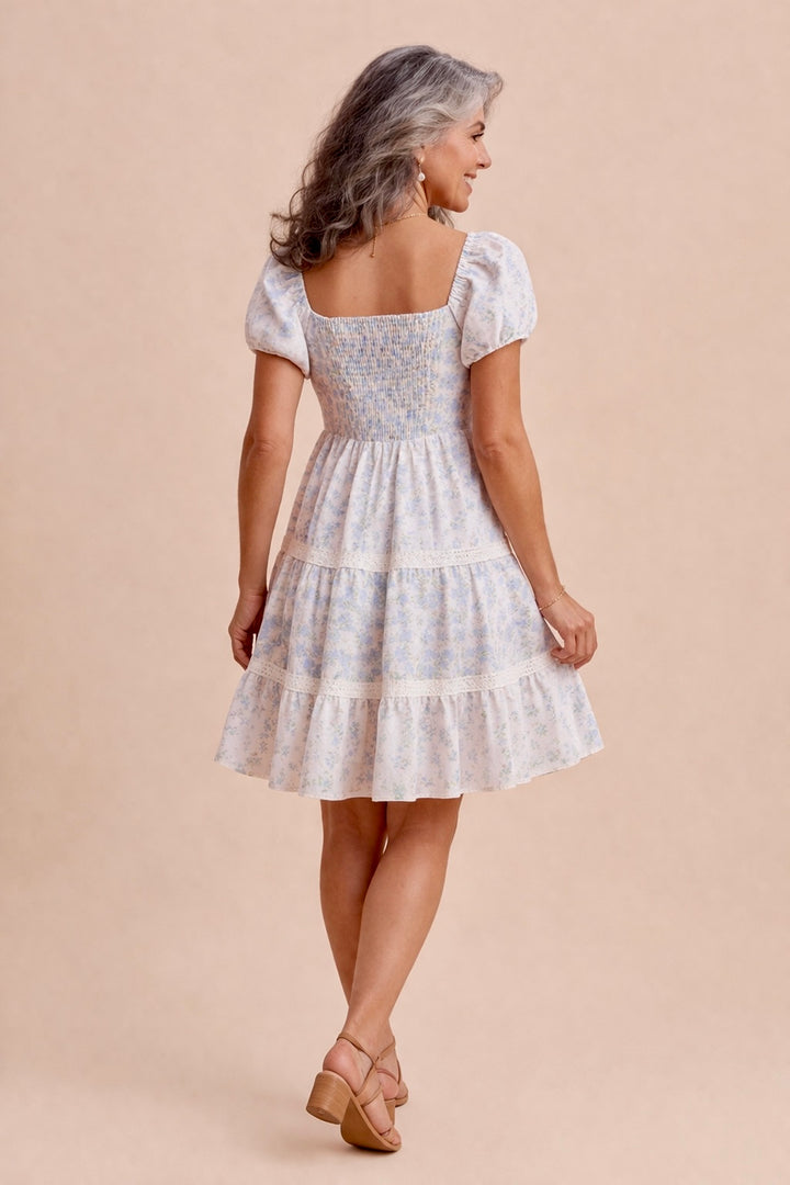 Tessa Floral Mixed Media Tiered Mini Dress