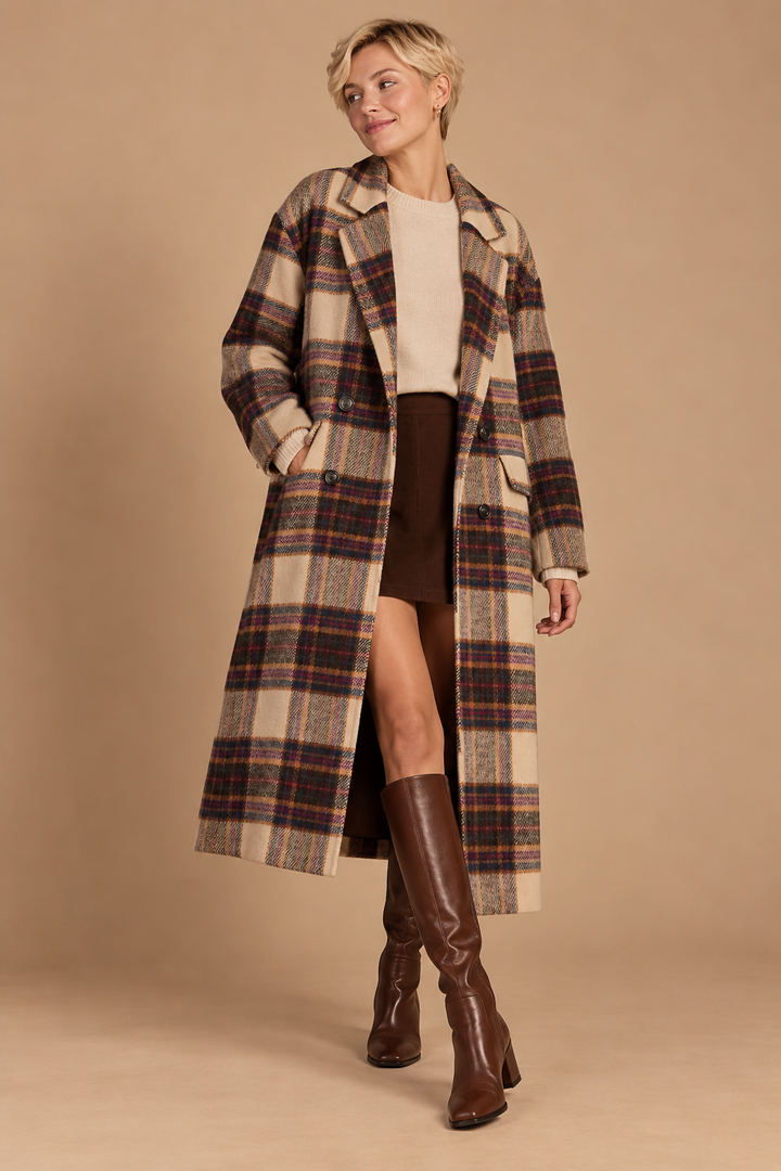 Mary Multi Plaid Wool Blend Long Coat