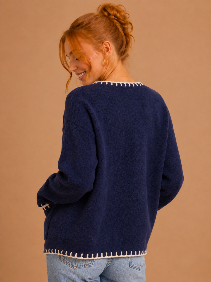 Penelope Contrast Whipstitch Knit Cardigan
