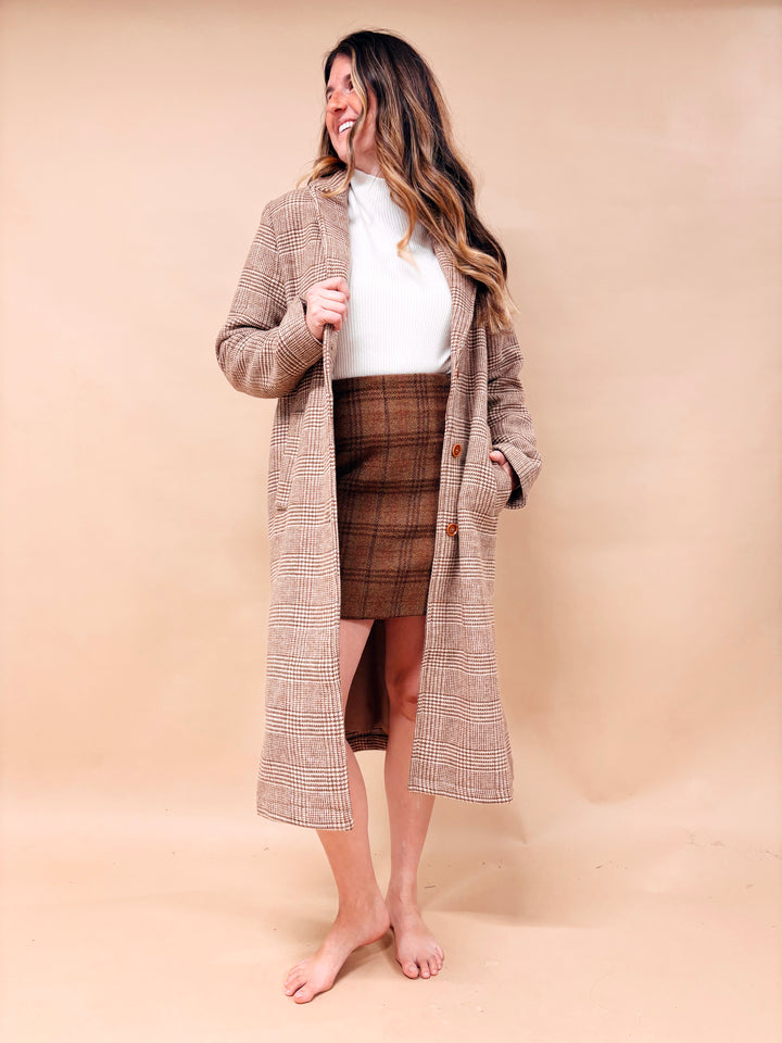Ava Houndstooth Plaid Wool Blend Coat