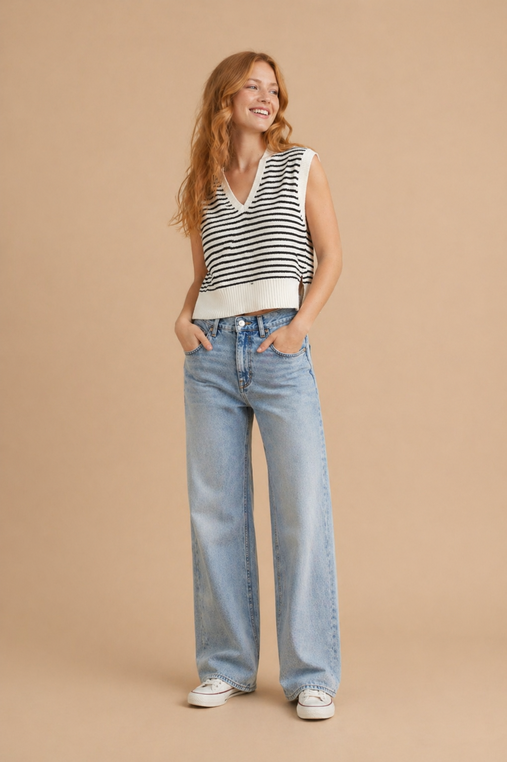 Maya V-Neck Stripped Collar Knit Top