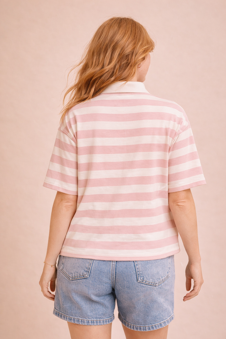 Sage Striped Crop Rugby Polo