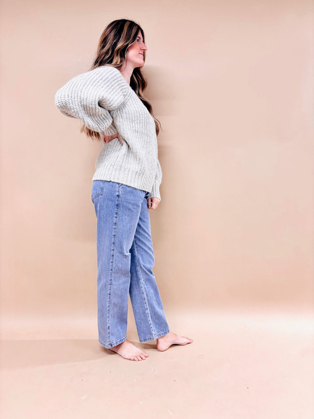 Bella Long Sleeve Marled Chunky Knit Sweater