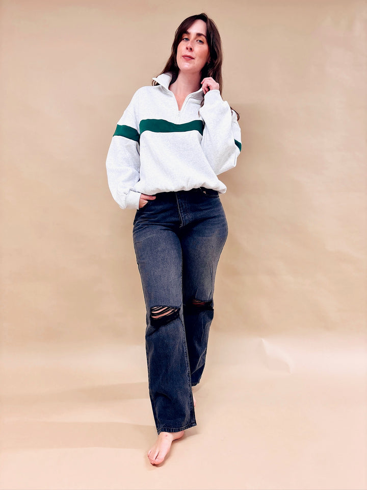 Brianna Two Tone Half Zip Collar Sweatshirt